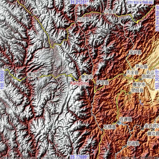 Topographic map of Kangding