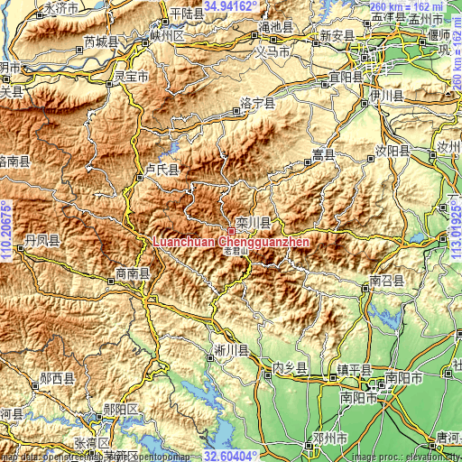 Topographic map of Luanchuan Chengguanzhen