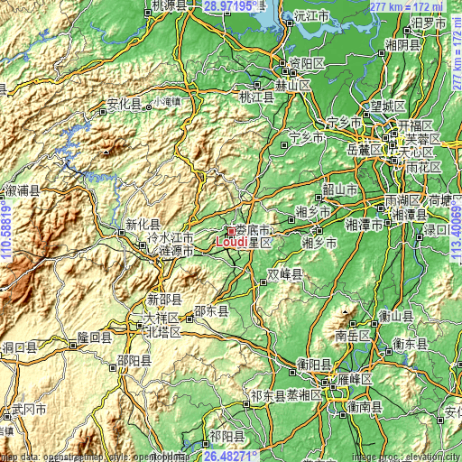 Topographic map of Loudi