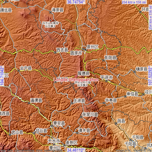 Topographic map of Longde Chengguanzhen