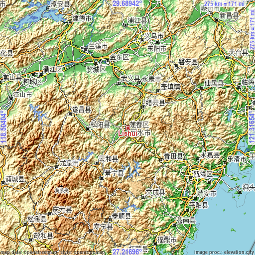 Topographic map of Lishui