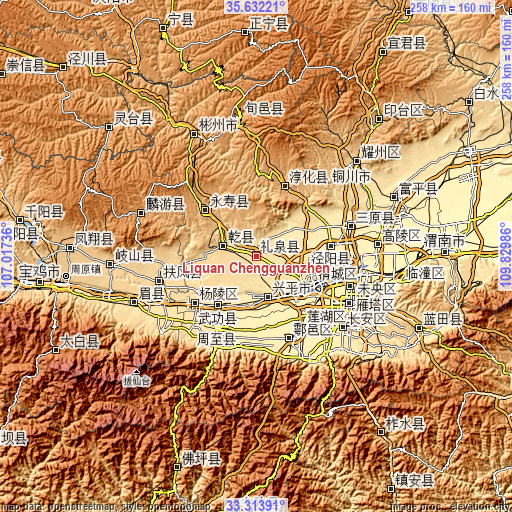 Topographic map of Liquan Chengguanzhen