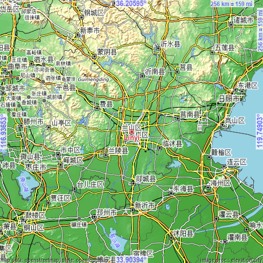 Topographic map of Linyi
