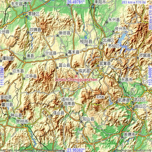 Topographic map of Linwu Chengguanzhen