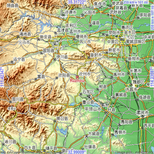 Topographic map of Ruzhou