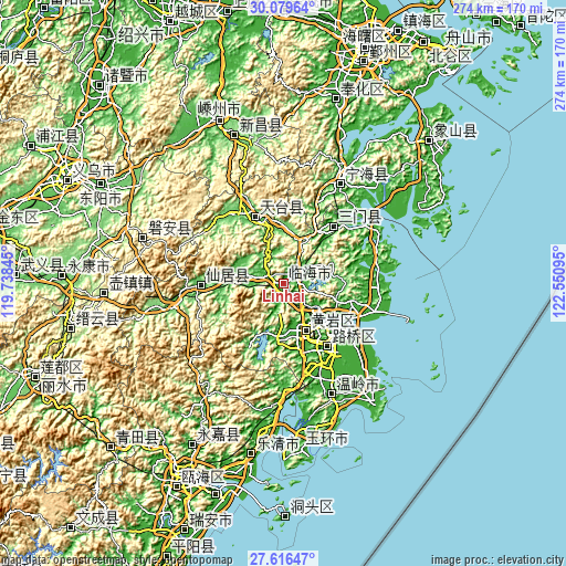Topographic map of Linhai