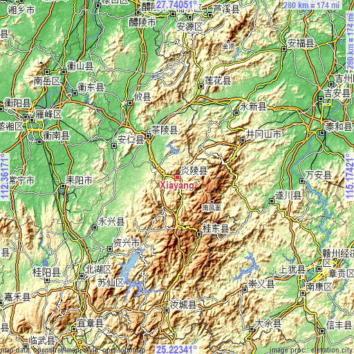 Topographic map of Xiayang