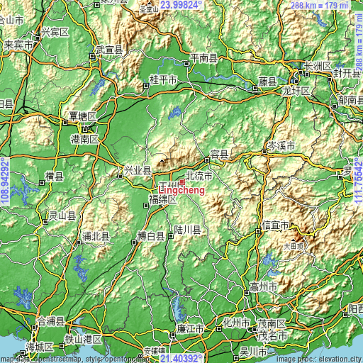 Topographic map of Lingcheng