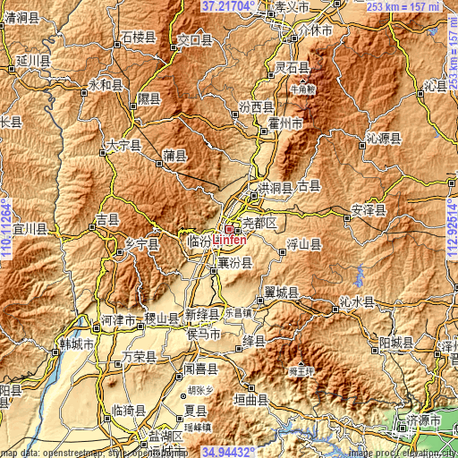 Topographic map of Linfen