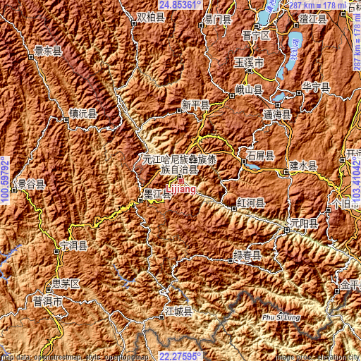 Topographic map of Lijiang