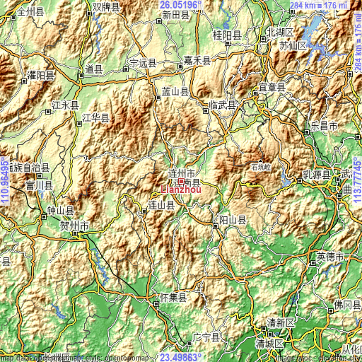 Topographic map of Lianzhou