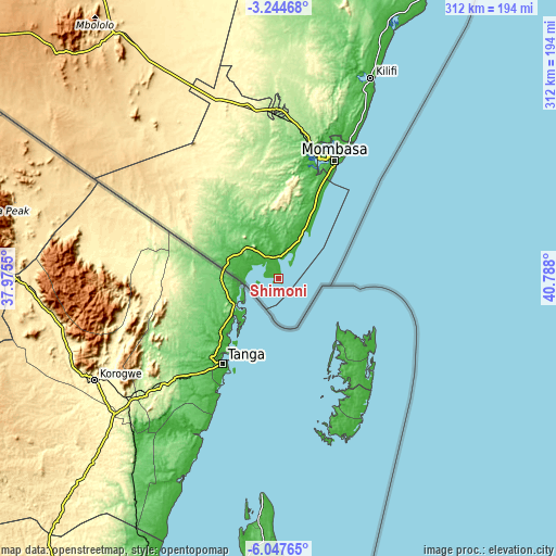 Topographic map of Shimoni