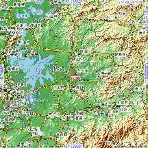 Topographic map of Leping