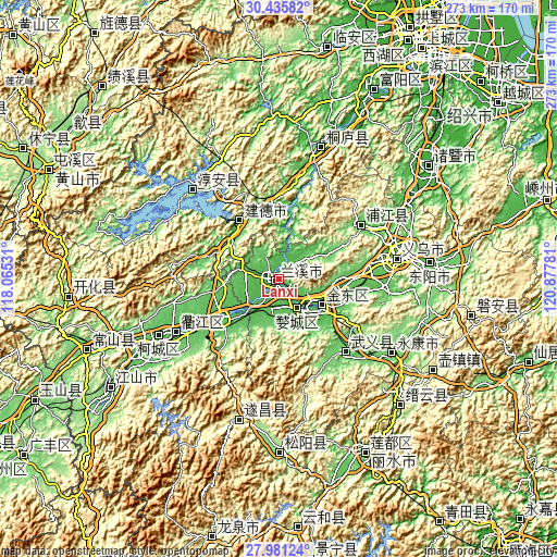 Topographic map of Lanxi
