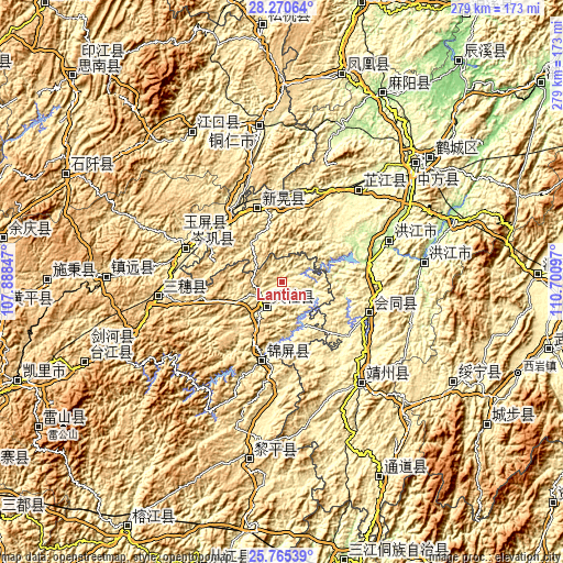 Topographic map of Lantian