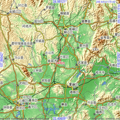 Topographic map of Laibin