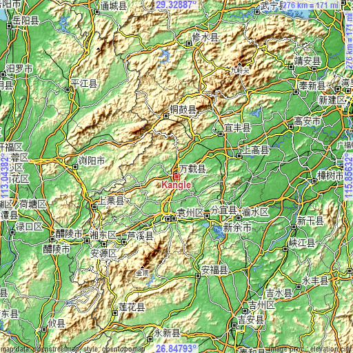 Topographic map of Kangle