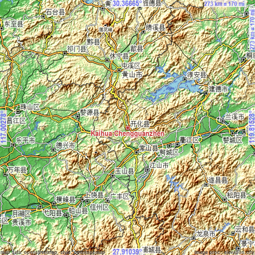 Topographic map of Kaihua Chengguanzhen