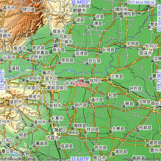 Topographic map of Kaifeng