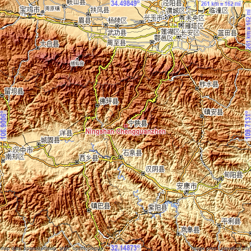 Topographic map of Ningshan Chengguanzhen