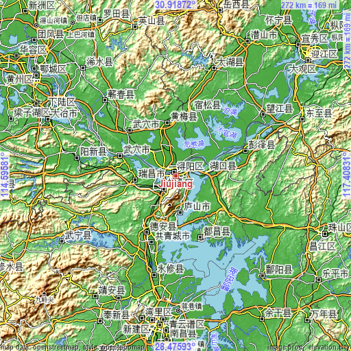 Topographic map of Jiujiang