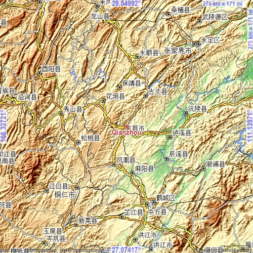 Topographic map of Qianzhou