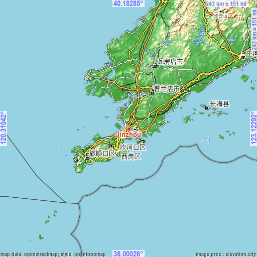 Topographic map of Jinzhou