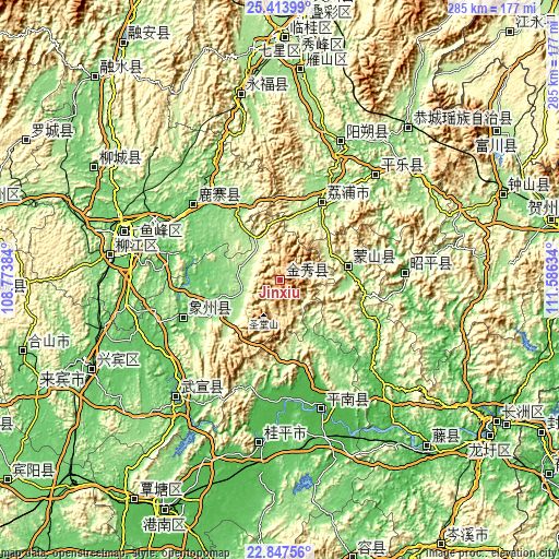 Topographic map of Jinxiu