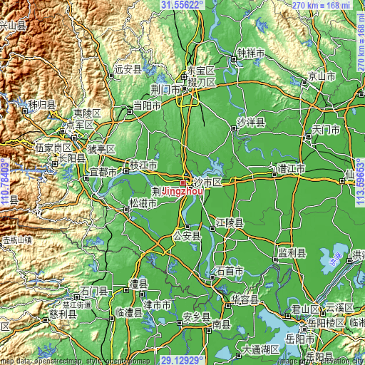 Topographic map of Jingzhou