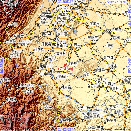Topographic map of Yancheng