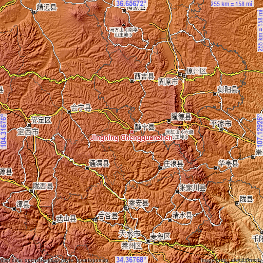 Topographic map of Jingning Chengguanzhen