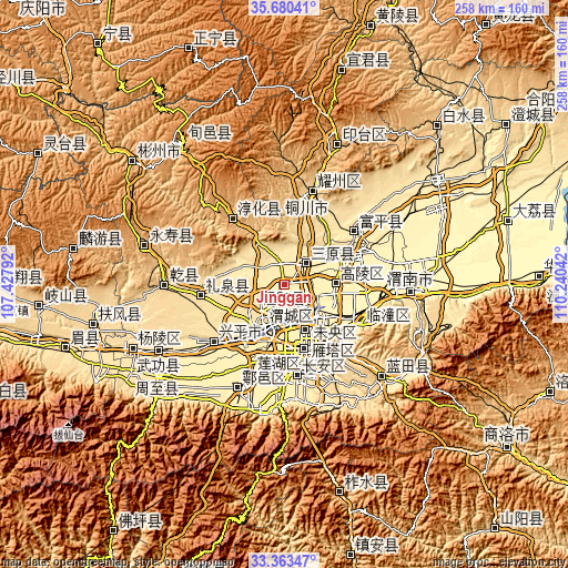 Topographic map of Jinggan