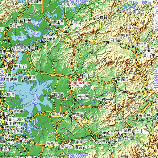 Topographic map of Jingdezhen