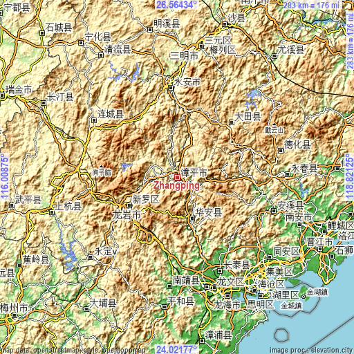 Topographic map of Zhangping