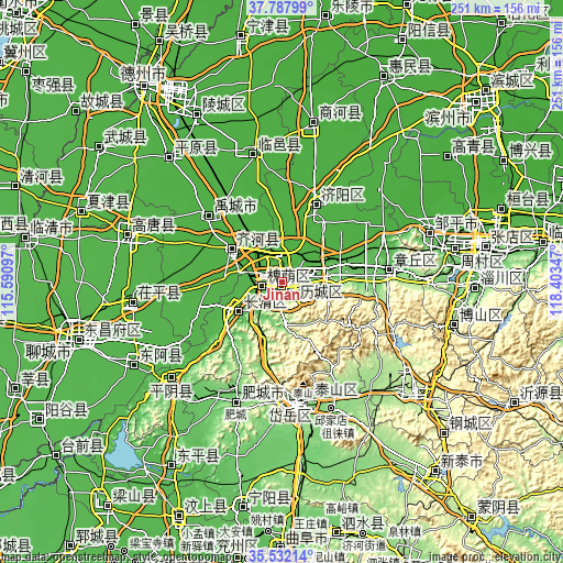 Topographic map of Jinan