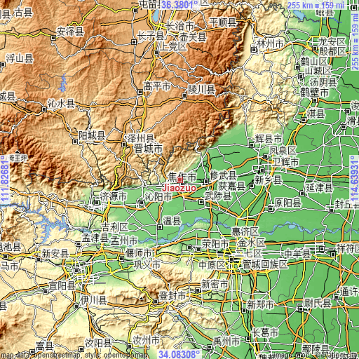 Topographic map of Jiaozuo