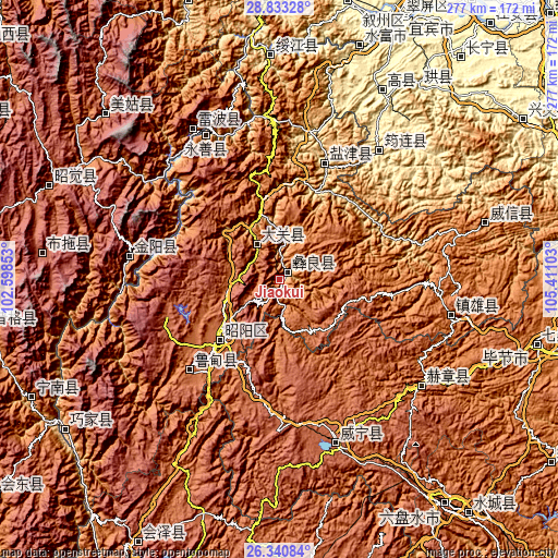 Topographic map of Jiaokui