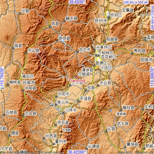 Topographic map of Tianning
