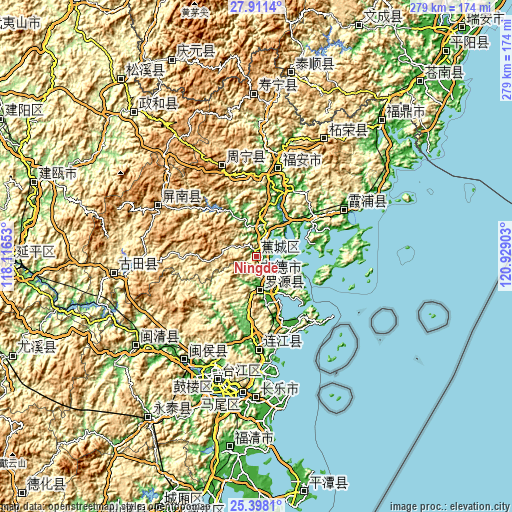 Topographic map of Ningde