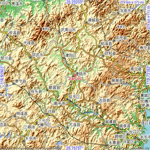 Topographic map of Jian’ou