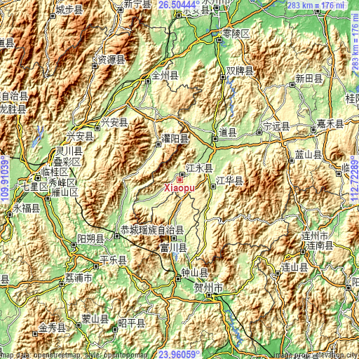 Topographic map of Xiaopu