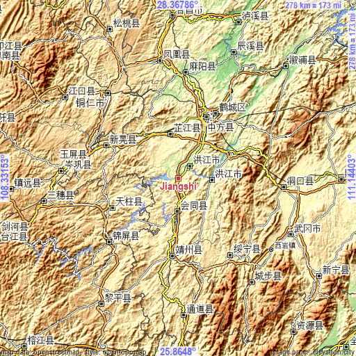 Topographic map of Jiangshi