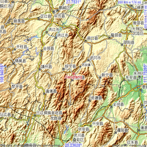 Topographic map of Jiangfang