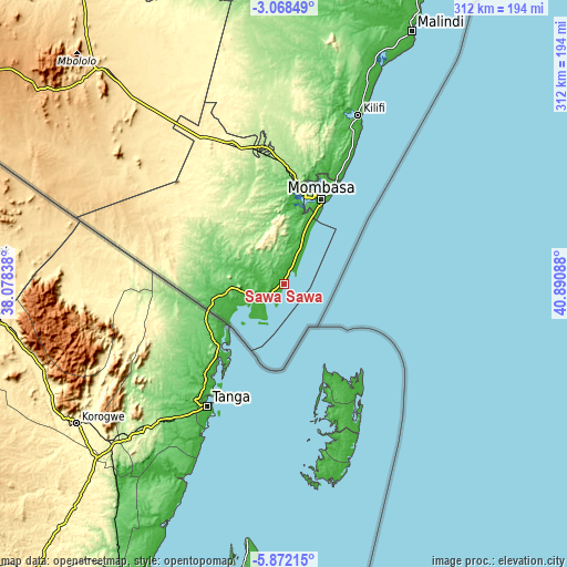 Topographic map of Sawa Sawa