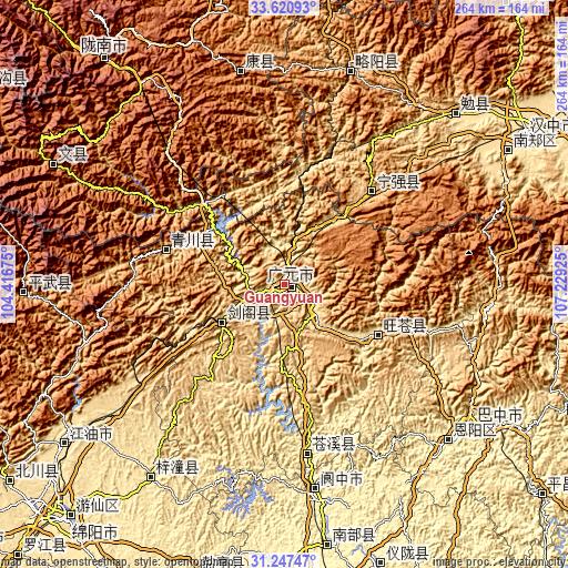 Topographic map of Guangyuan