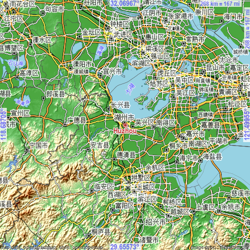 Topographic map of Huzhou