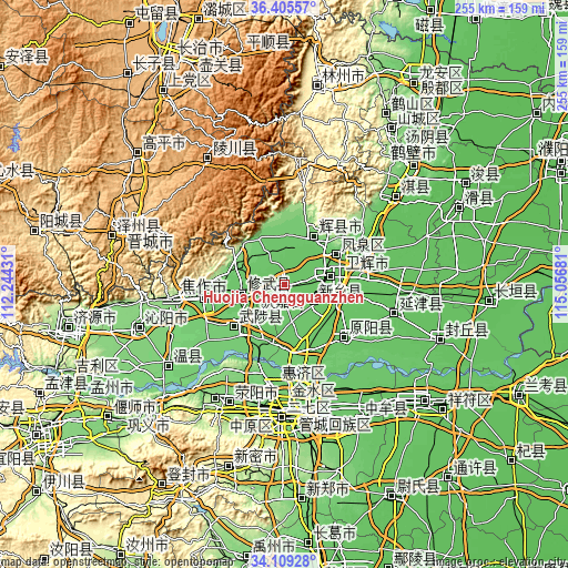 Topographic map of Huojia Chengguanzhen