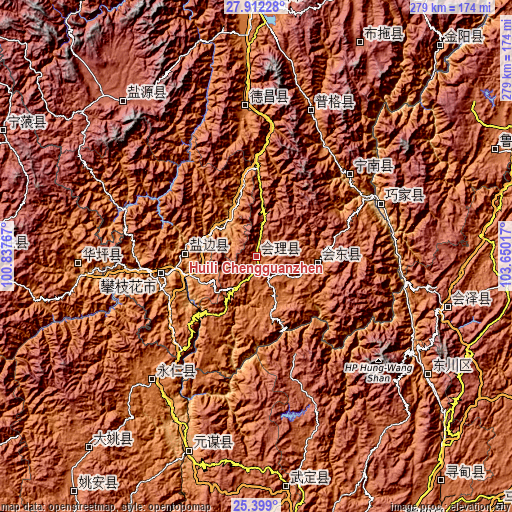 Topographic map of Huili Chengguanzhen