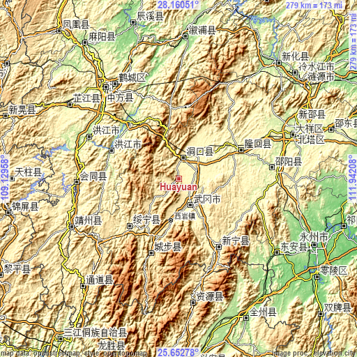 Topographic map of Huayuan