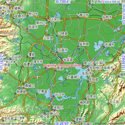 Topographic map of Huarong Chengguanzhen